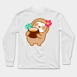 Cute Tropical Coconut Drink Sloth Long Sleeve T-Shirt